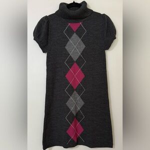Sweater Project Gray and Pink Casual Turtleneck Dress